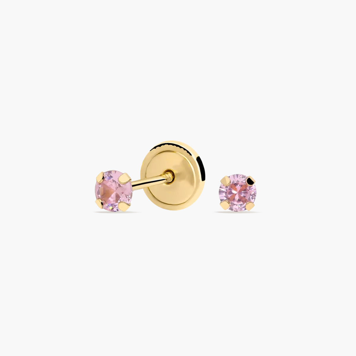 Pendientes redondos de oro 18K circonita rosa para bebé 3 mm