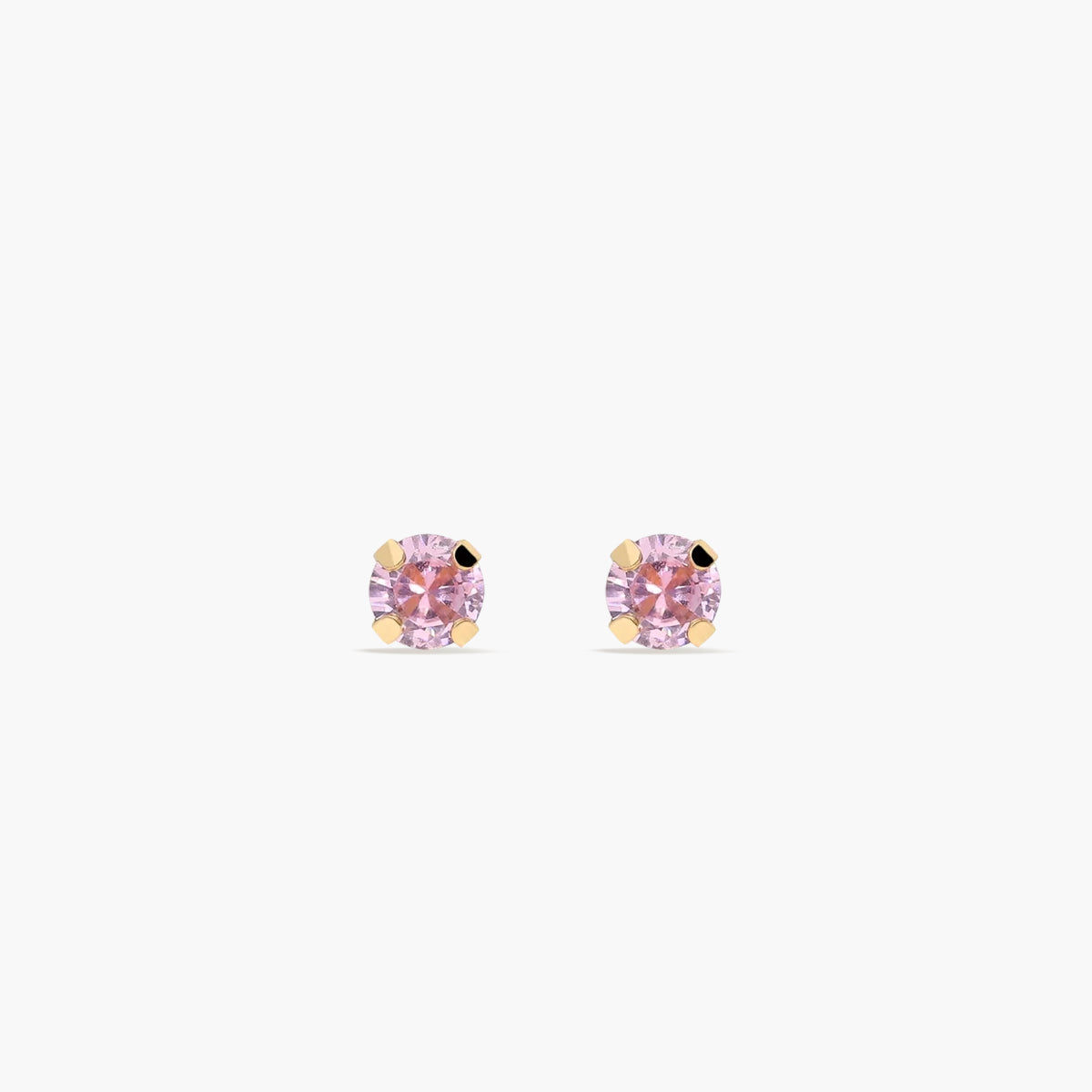 Pendientes redondos de oro 18K circonita rosa para bebé 3 mm