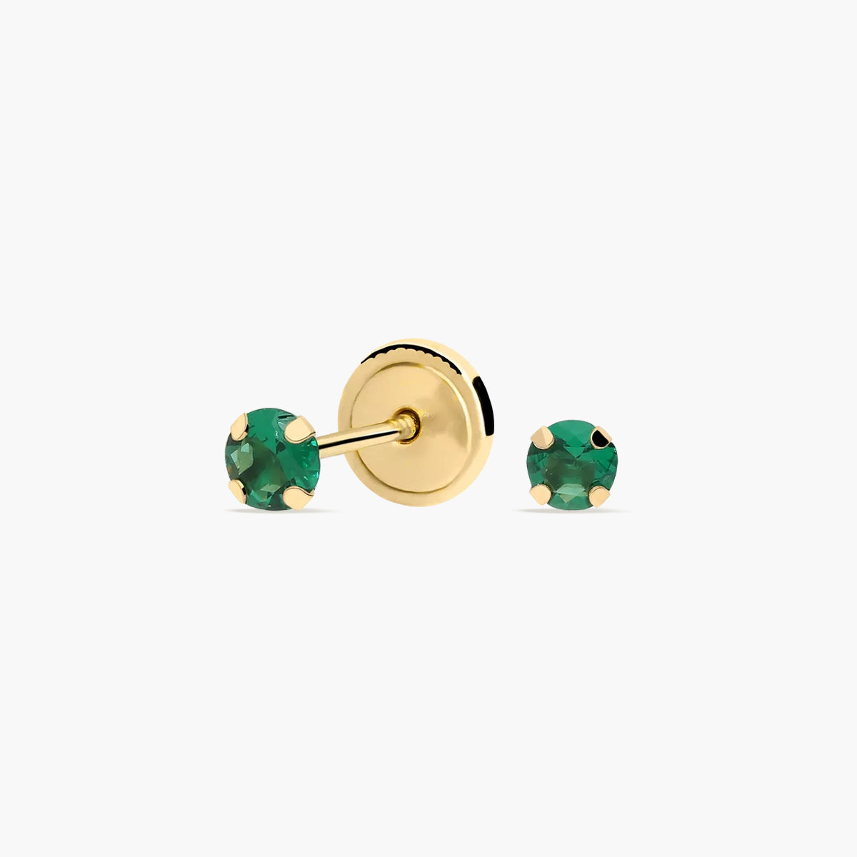 Pendientes redondos de oro 18K circonita verde para bebé 3 mm