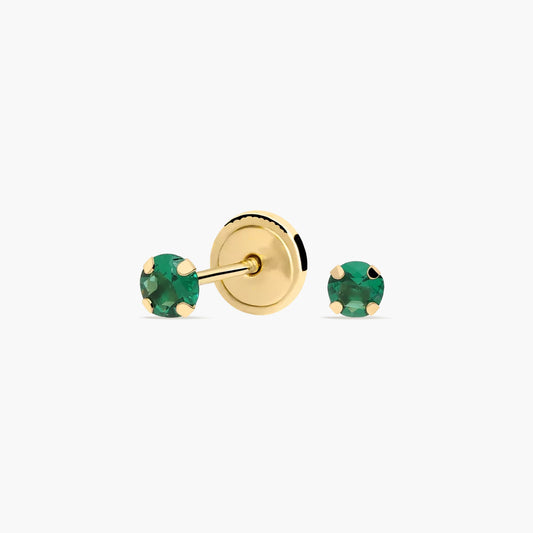 Pendientes redondos de oro 18K circonita verde para bebé 3 mm