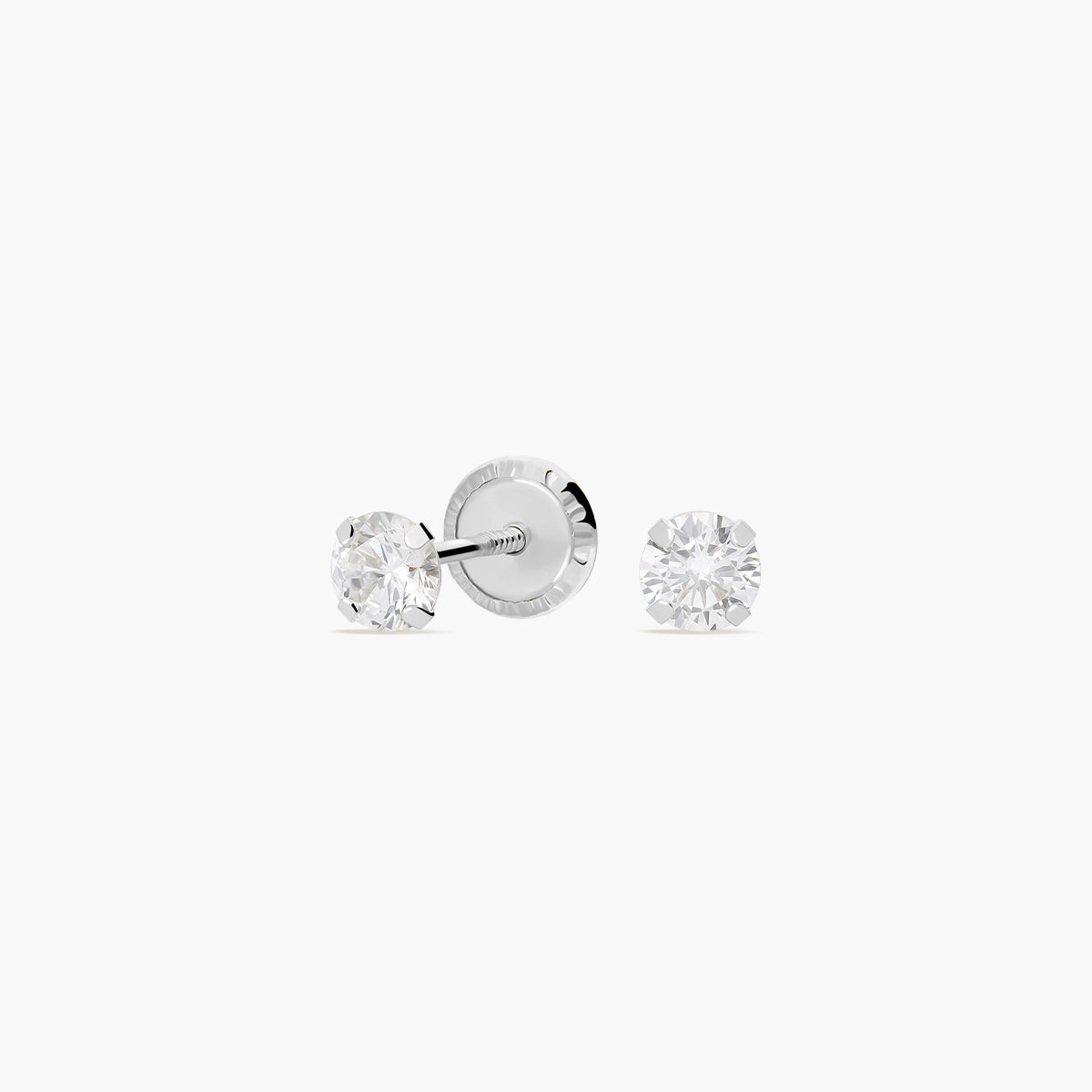 Pendientes redondos de oro blanco 18K circonita para bebé 4 mm