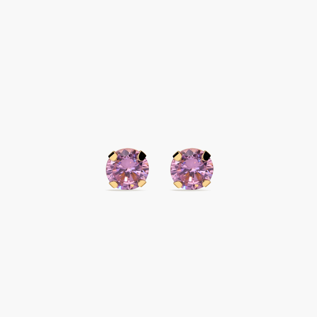 Pendientes redondos de oro 18K circonita rosa para bebé 5 mm