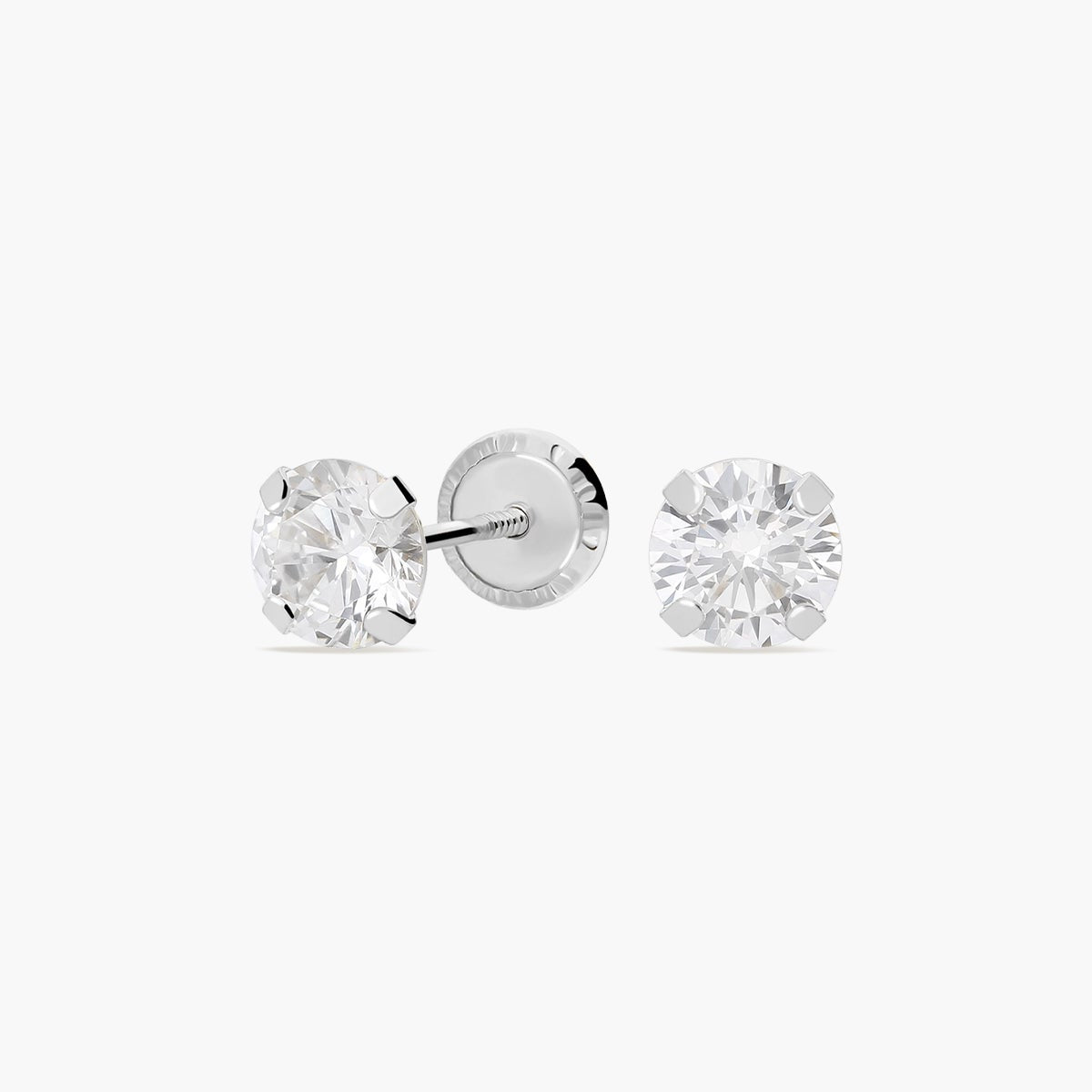 Pendientes redondos de oro blanco 18K circonita para bebé 5 mm