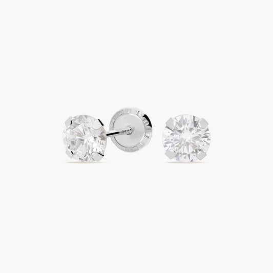 Pendientes redondos de oro blanco 18K circonita para bebé 5 mm