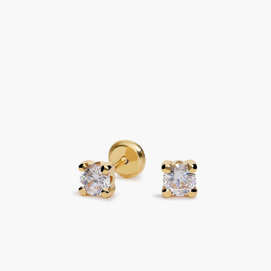 Pendientes redondos de oro 18K circonita 4 mm