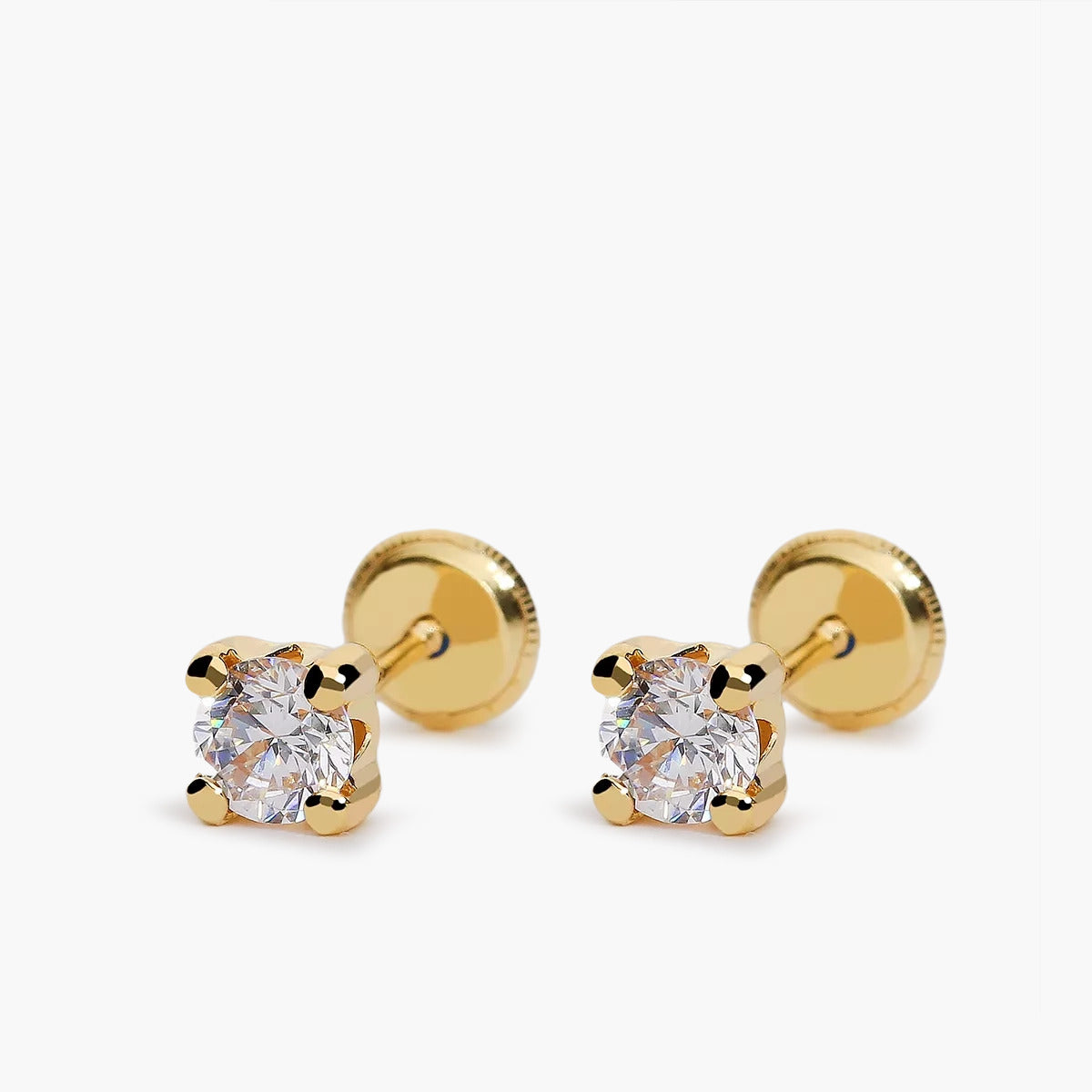 Pendientes redondos de oro 18K circonita 4 mm