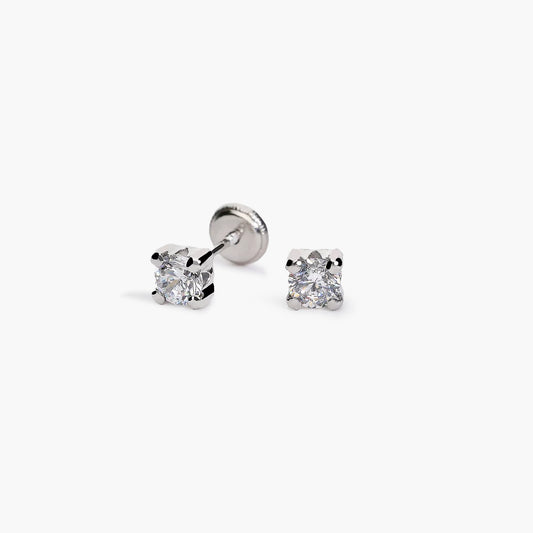 Pendientes redondos de oro blanco 18K circonita 4 mm