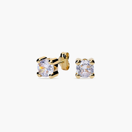 Pendientes redondos de oro 18K circonita 6 mm