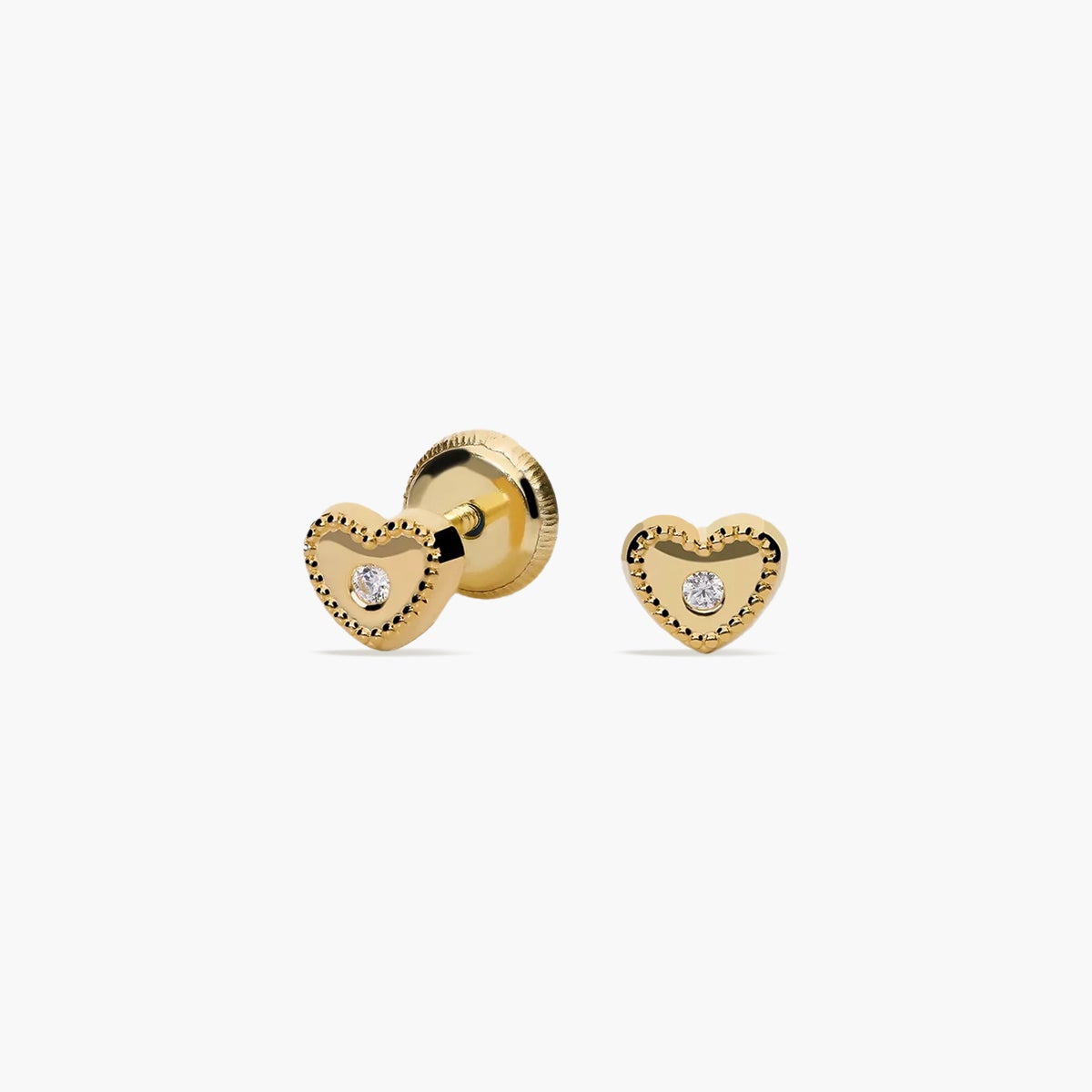 Pendientes corazón de oro blanco 18K circonita para bebé 4 mm