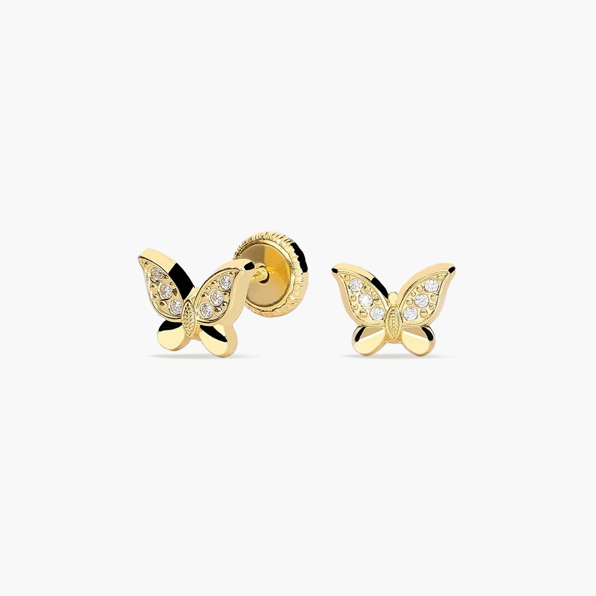 Pendientes mariposa de oro 18K circonitas para bebé 7 mm