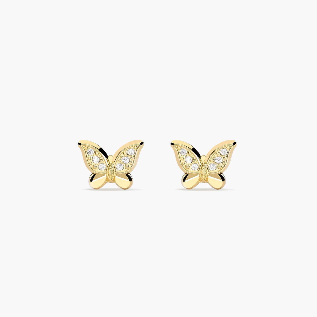 Pendientes mariposa de oro 18K circonitas para bebé 7 mm