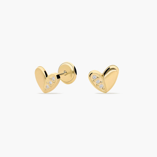 Pendientes corazón de oro 18K circonitas para bebé 5 mm