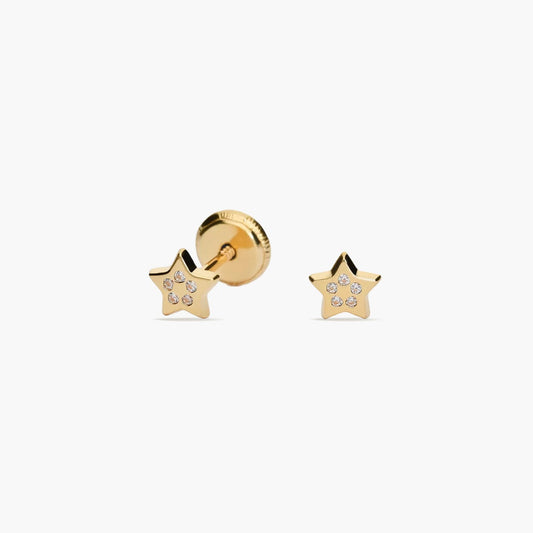 Pendientes estrella de oro 18K circonitas para bebé 4 mm