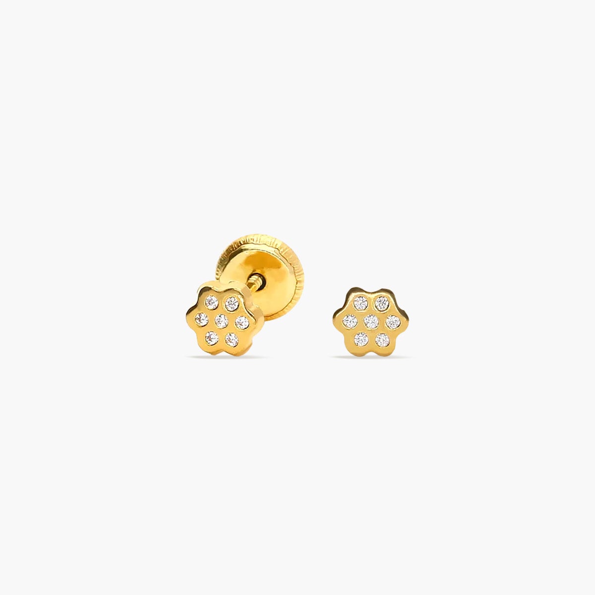 Pendientes flor de oro 18K circonitas para bebé 4 mm