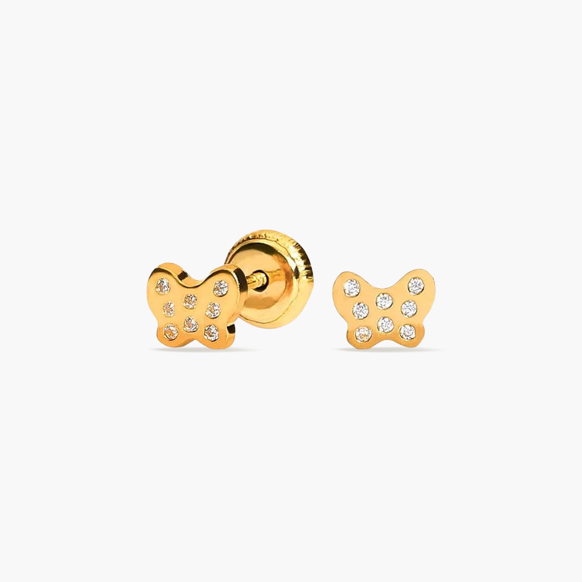 Pendientes mariposa de oro 18K circonitas para bebé 4 mm