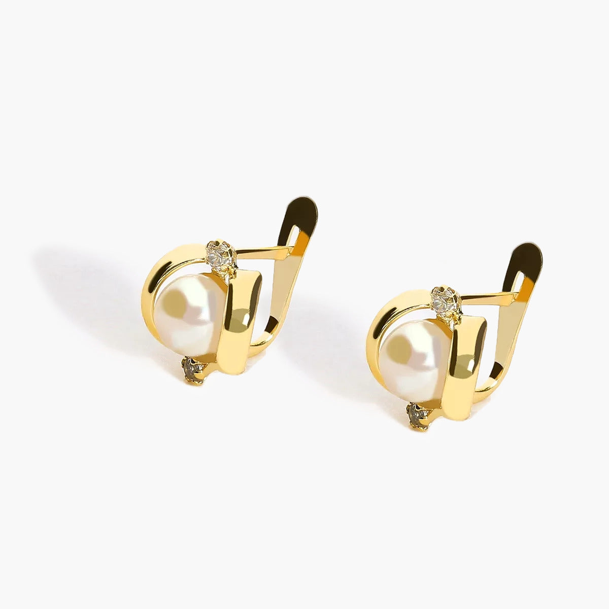 Pendientes de oro 18K con perlas y circonitas 5 mm