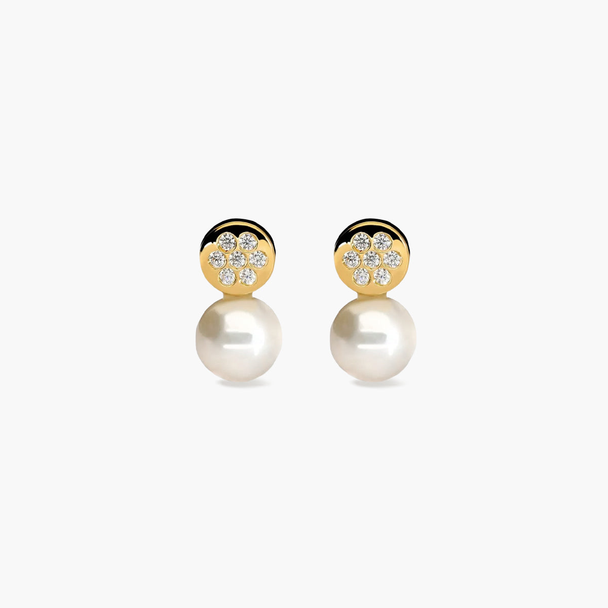 Pendientes de oro 18K con perlas y circonitas 13 mm