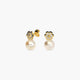 Pendientes flor de oro 18K con perlas y circonitas 13 mm