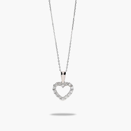Collar silueta corazón de oro blanco 18K 7 mm