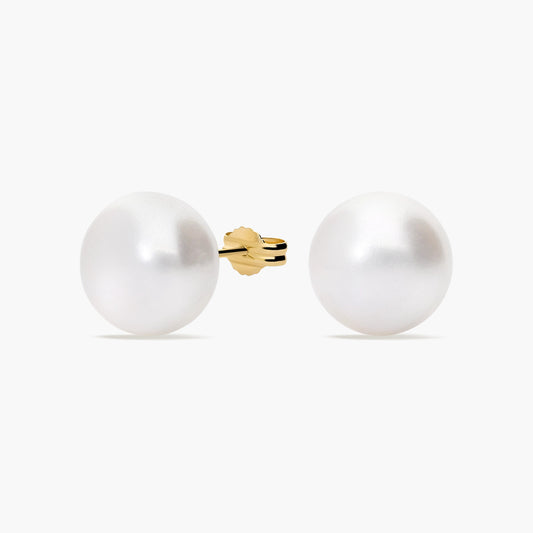 Pendientes de botón de oro 18K con perlas 11 mm