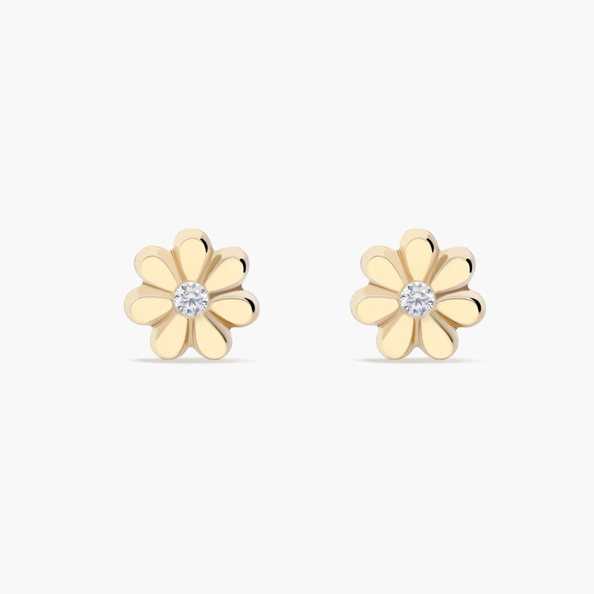 Pendientes flor de oro 18K circonita 5 mm