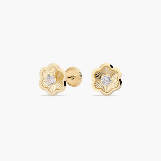 Pendientes flor de oro 18K circonita 7 mm