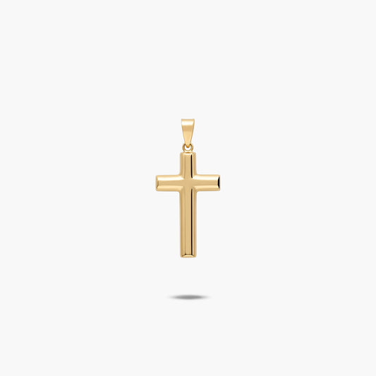 Cruz palo oval liso de oro 18K 21 mm