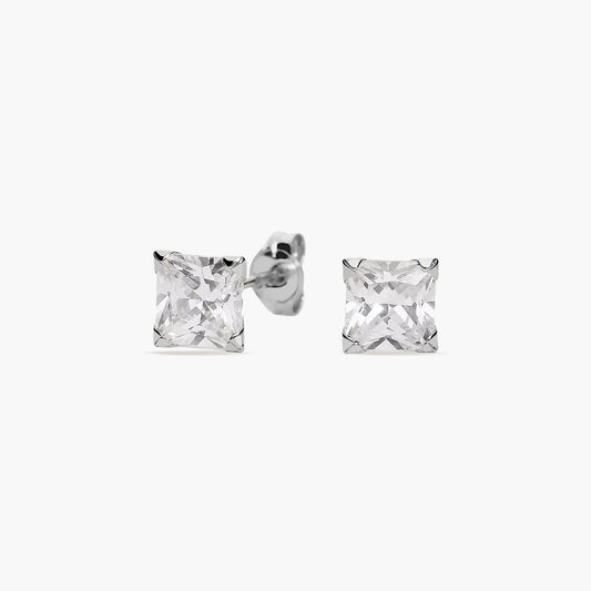 Pendientes cuadrados de oro blanco 18K circonitas 5 mm