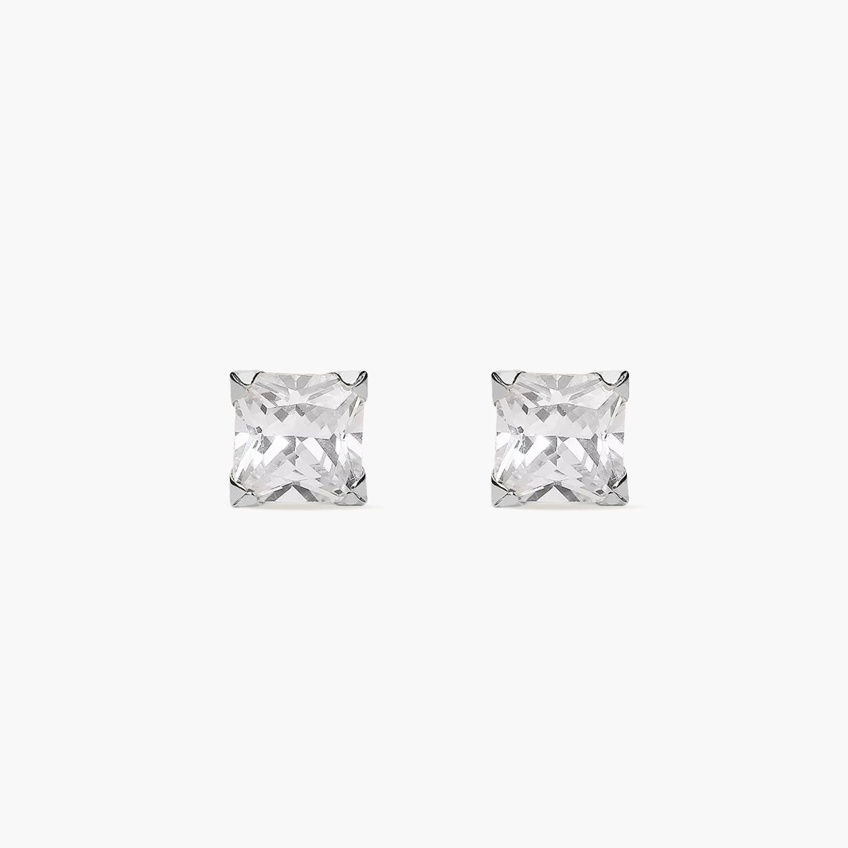 Pendientes cuadrados de oro blanco 18K circonitas 5 mm