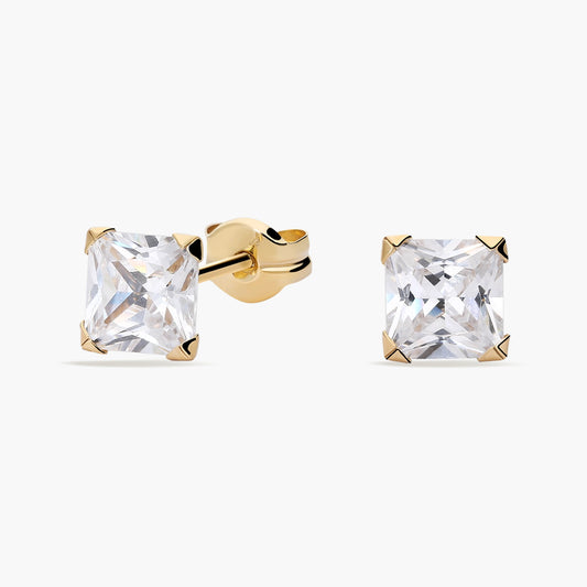 Pendientes cuadrados de oro 18K circonitas 5 mm