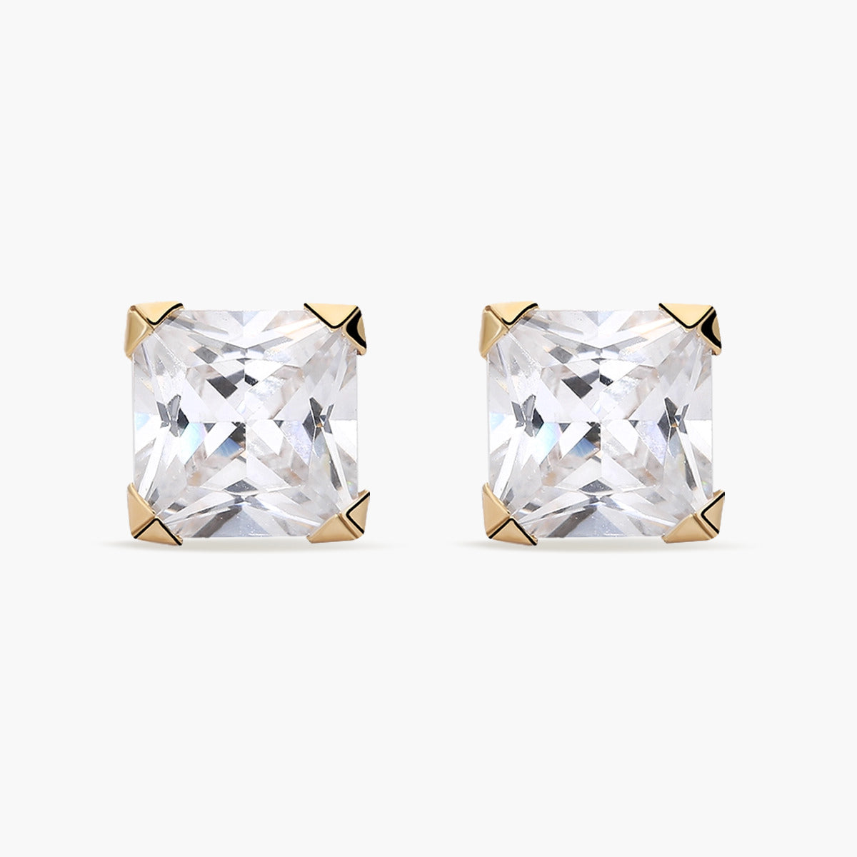 Pendientes cuadrados de oro 18K circonitas 6 mm