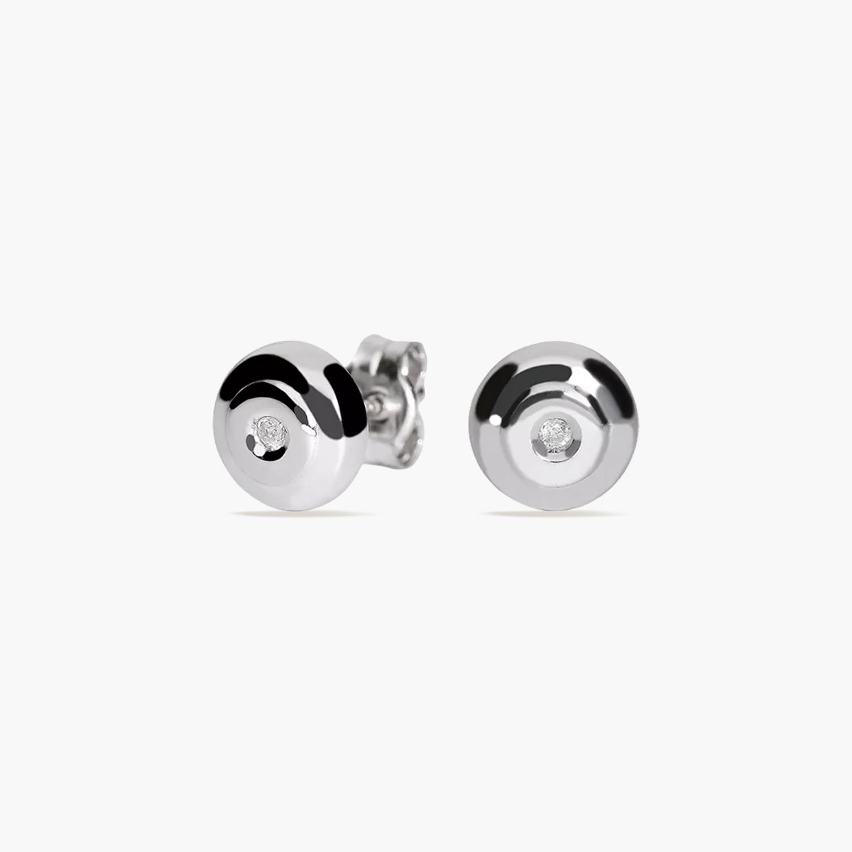 Pendientes redondos de oro blanco 18K diamante natural 0.02 ct. 6 mm