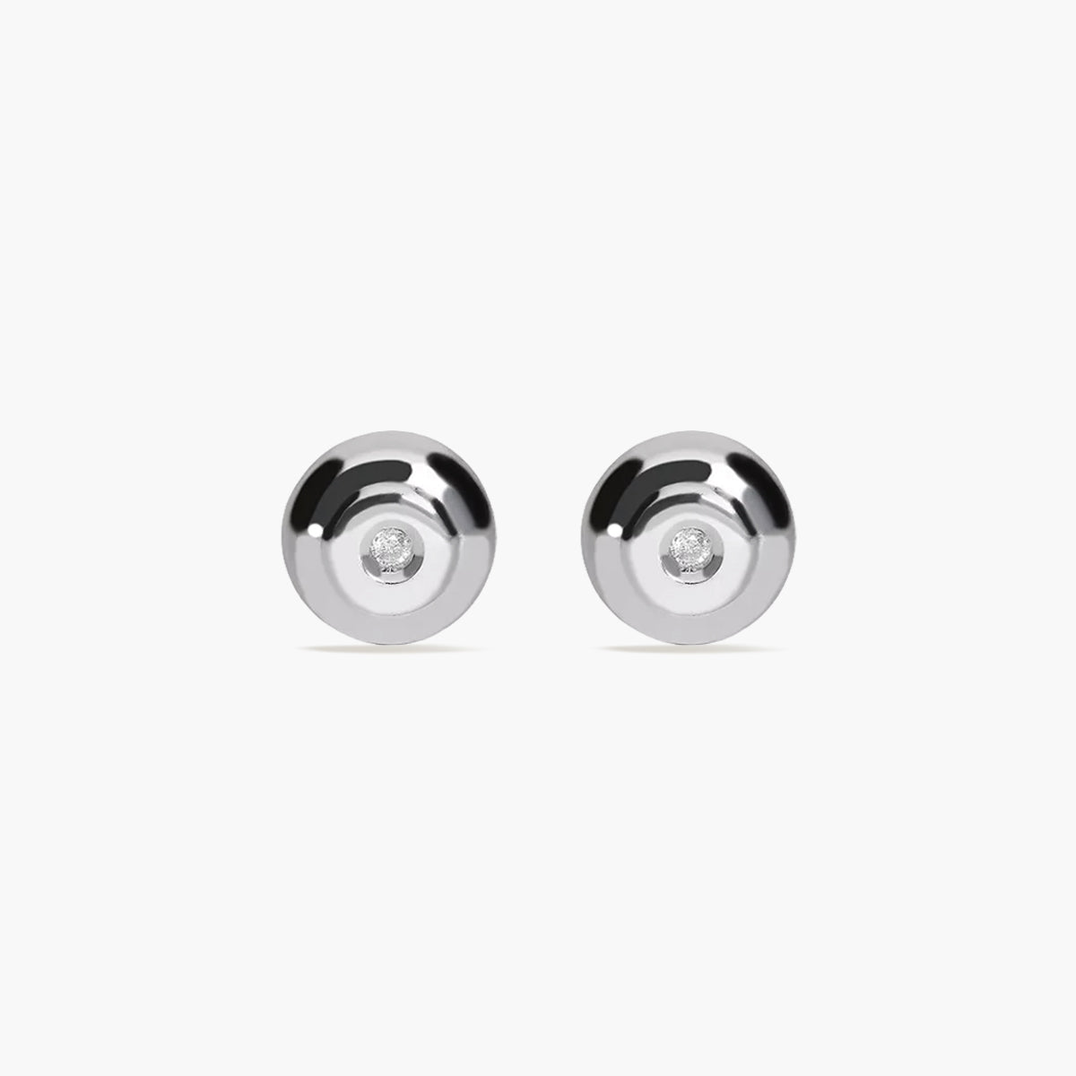 Pendientes redondos de oro blanco 18K diamante natural 0.02 ct. 6 mm