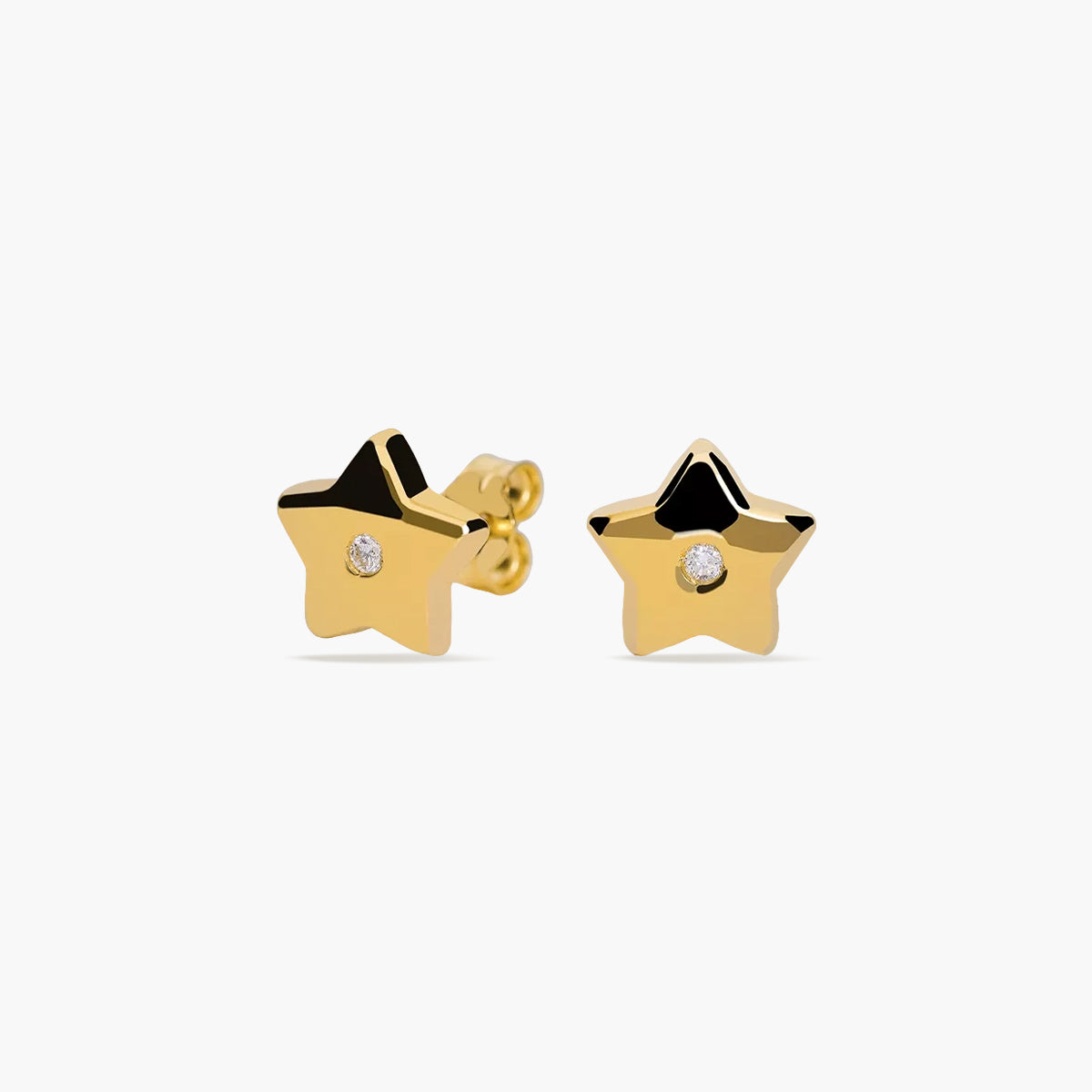 Pendientes estrella de oro 18K diamante natural 0.03 ct. 8 mm
