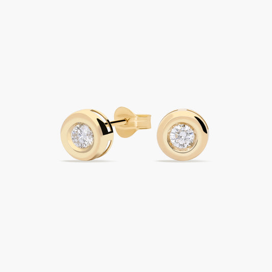 Pendientes redondos de oro 18K diamante natural 0.20 ct. 5 mm