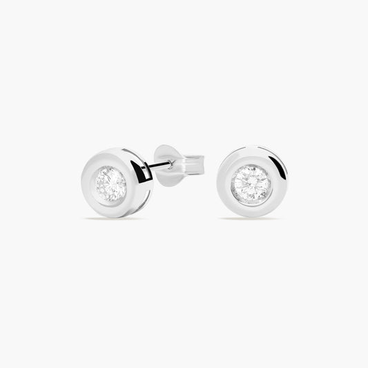 Pendientes redondos de oro blanco 18K diamante natural 0.20 ct. 5 mm