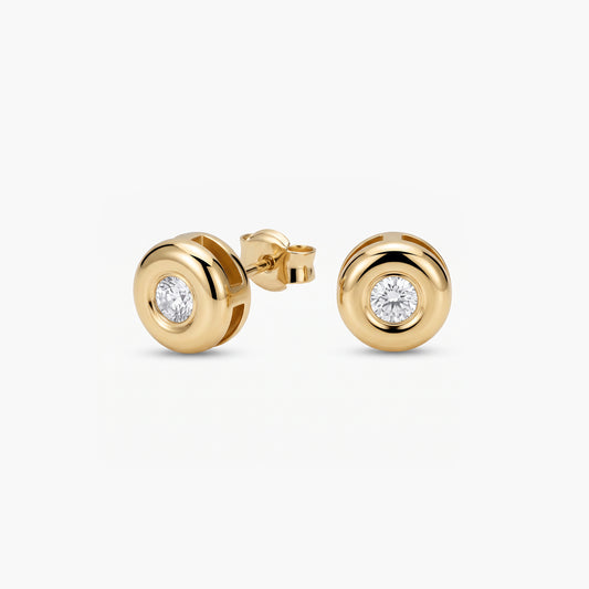 Pendientes redondos de oro 18K diamante natural 0.23 ct. 7 mm