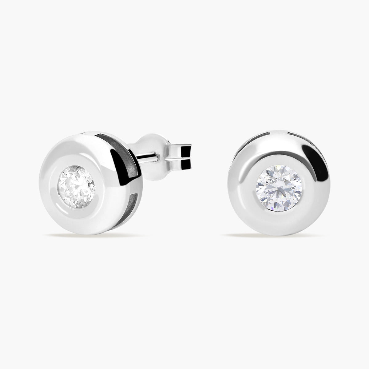Pendientes redondos de oro blanco 18K diamante natural 0.24 ct. 5 mm