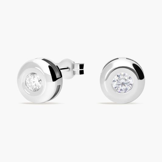 Pendientes redondos de oro blanco 18K diamante natural 0.24 ct. 5 mm
