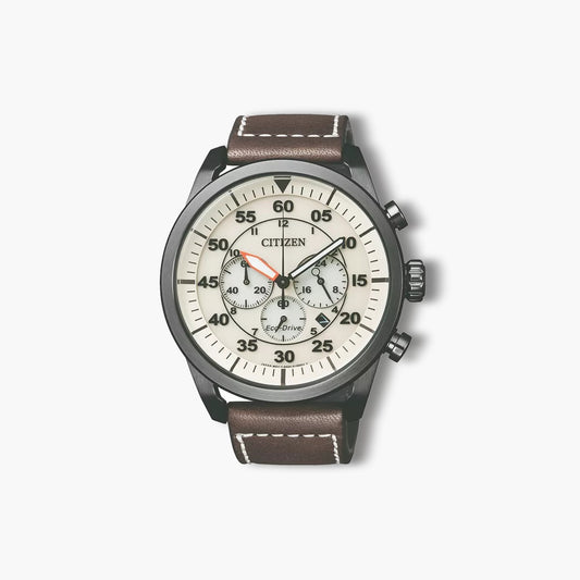 Reloj Citizen CA4215-04W cronógrafo piel marrón esfera beige