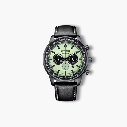 Reloj Citizen Chrono Aviation CA4505-21X cronógrafo piel negra esfera verde