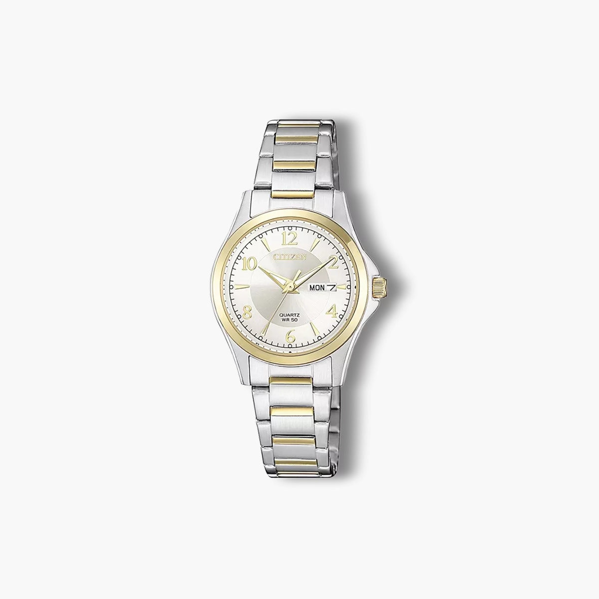 Reloj Citizen Quartz EQ0595-55A acero bicolor plateado y dorado