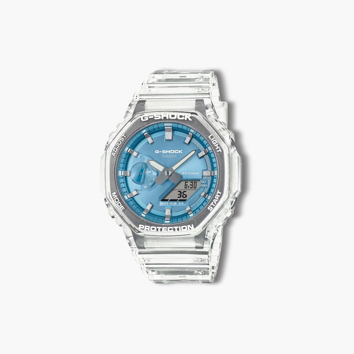 Reloj Casio G-Shock GA-2100BM-7A2ER analógico digital transparente y azul
