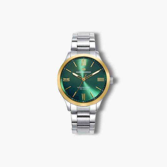 Reloj Mark Maddox Marais HM1018-63 acero esfera verde y dorada