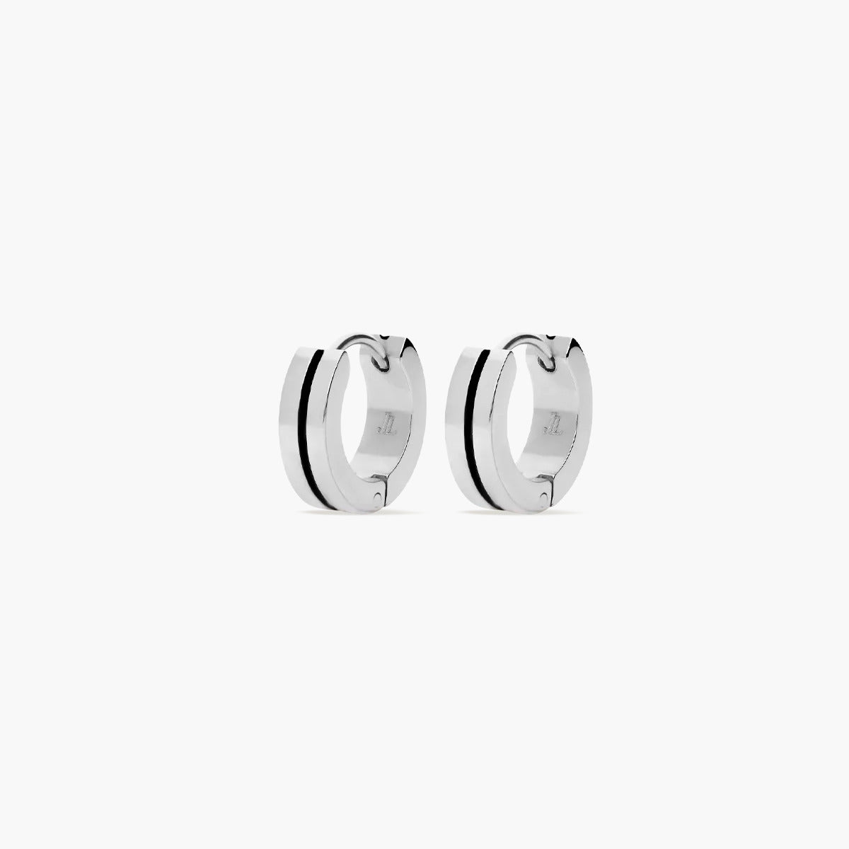 Pendientes de aro línea negra de acero 14 mm