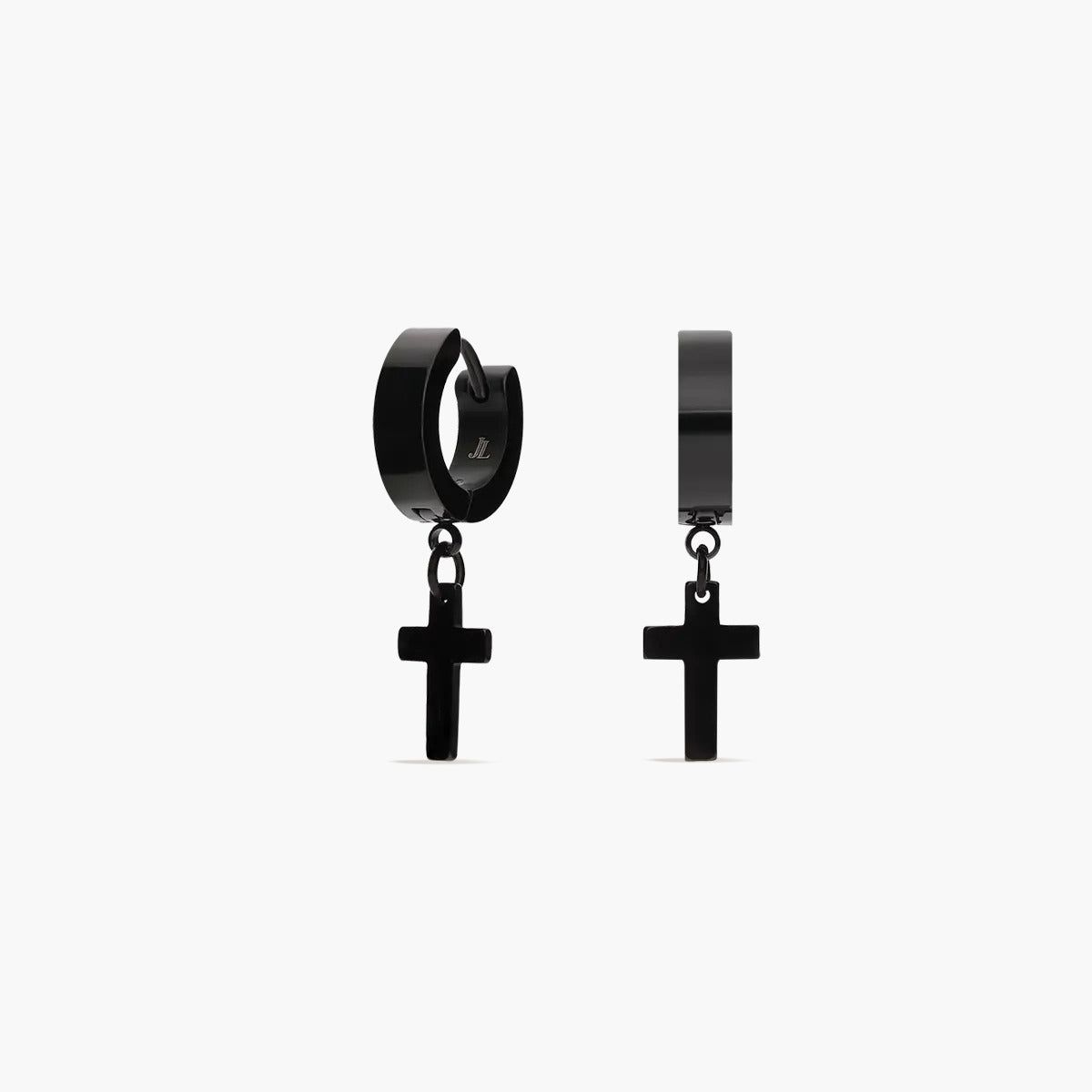 Pendientes de aro colgante cruz de acero negro 14 mm