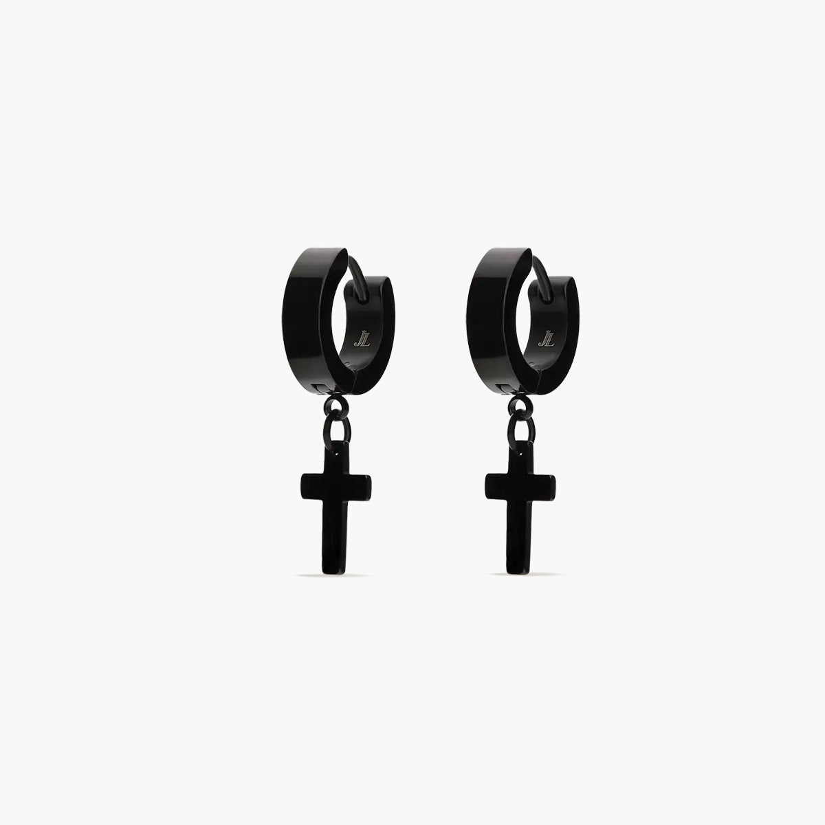 Pendientes de aro colgante cruz de acero negro 14 mm