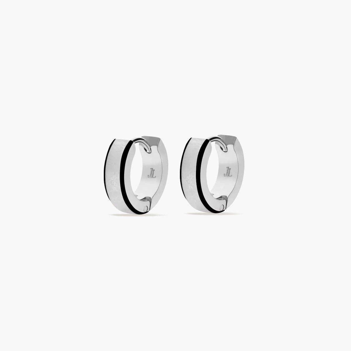 Pendientes de aro doble línea negra de acero 14 mm