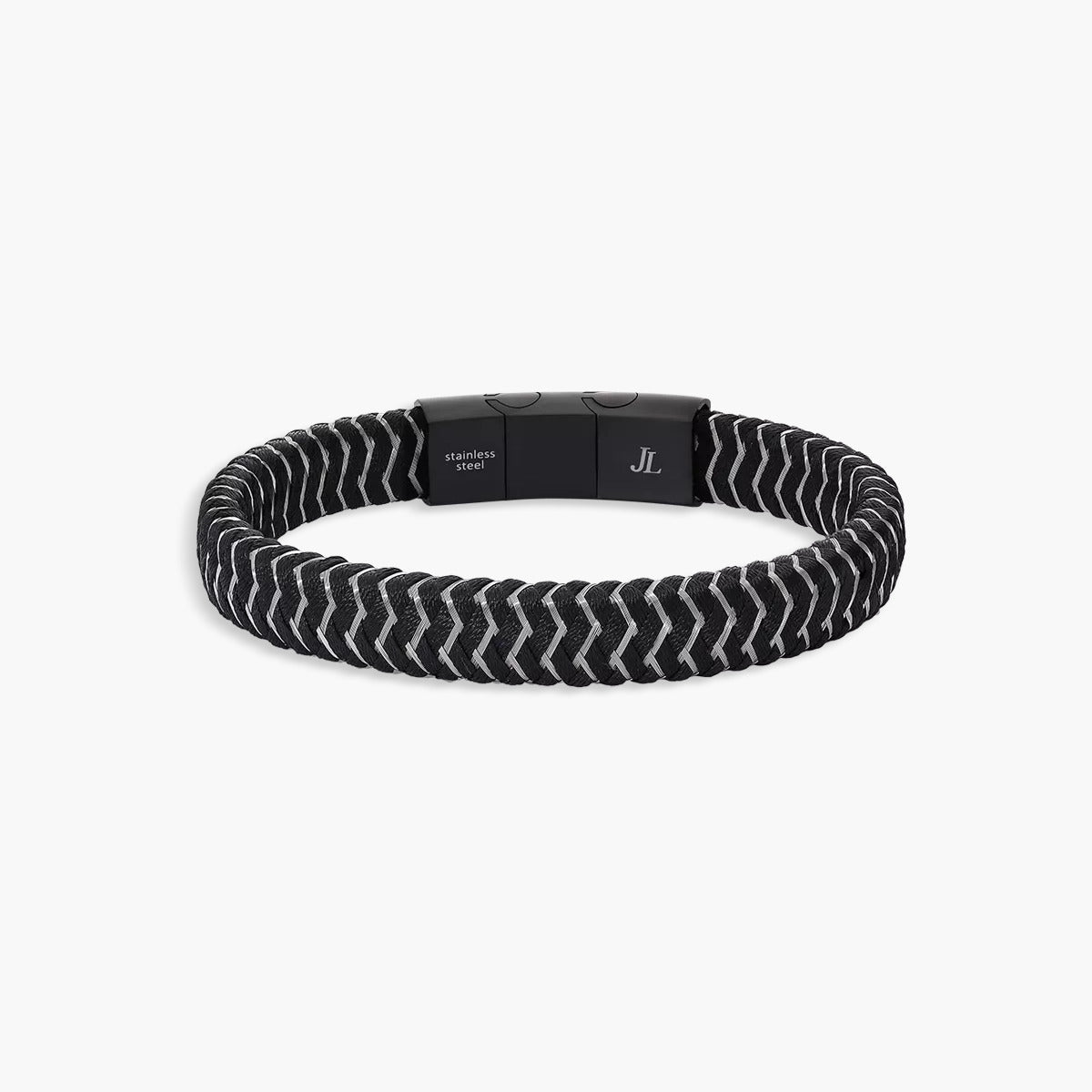 Pulsera de acero combinada con nylon negro 19-21 cm
