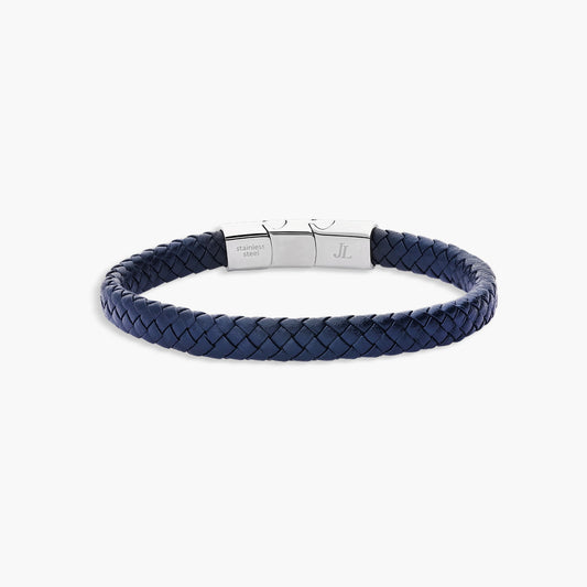 Pulsera de cuero trenzado azul 19-21 cm